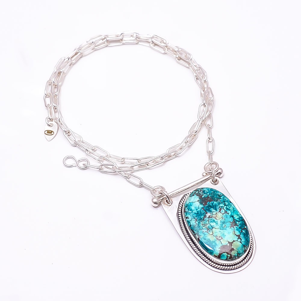 Magnesite Turquoise 925 Sterling Silver Chain Pendant 19-23″ C43, Christmas Gift