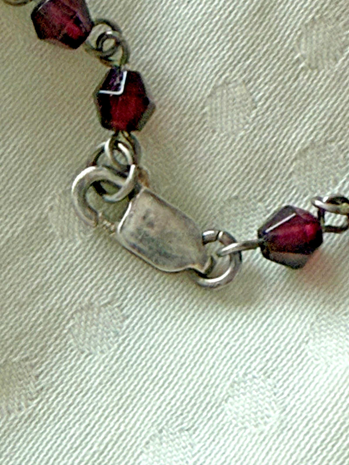 Vintage sterling silver 925 garnet Y necklace beaded pendant 15.5″ with 1.5″ ex