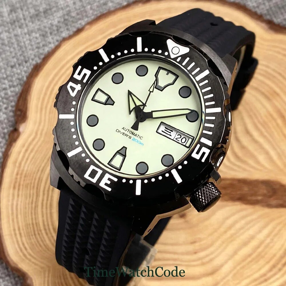 Tandorio Black Automatic Watch for Men NH36 Sapphire Crystal Date Day Full Lume