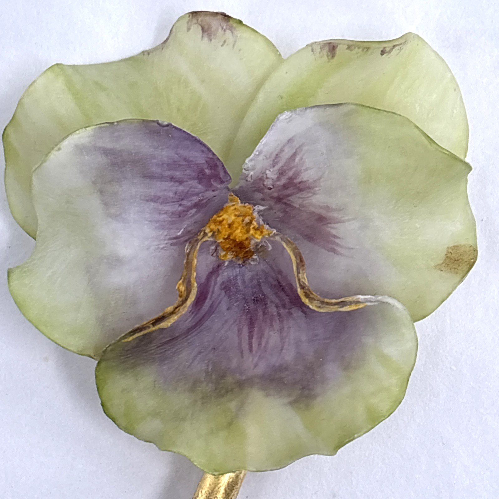 Vtg Fabrice Paris Brooch Translucent Pansy Flower Lucite Resin Gold Tone Stem