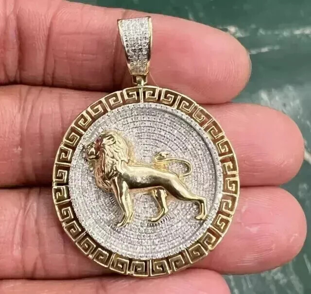 Lion Bravery Men’s Pendant 2Ct Round Lab Created Diamond 14K Yellow Gold Plated