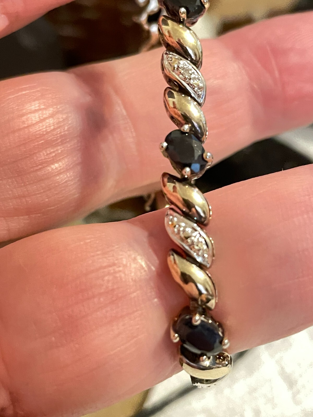 Vintage Sterling Silver Gold-tone over 925, Blue Topaz 7.5 Inch Bracelet.
