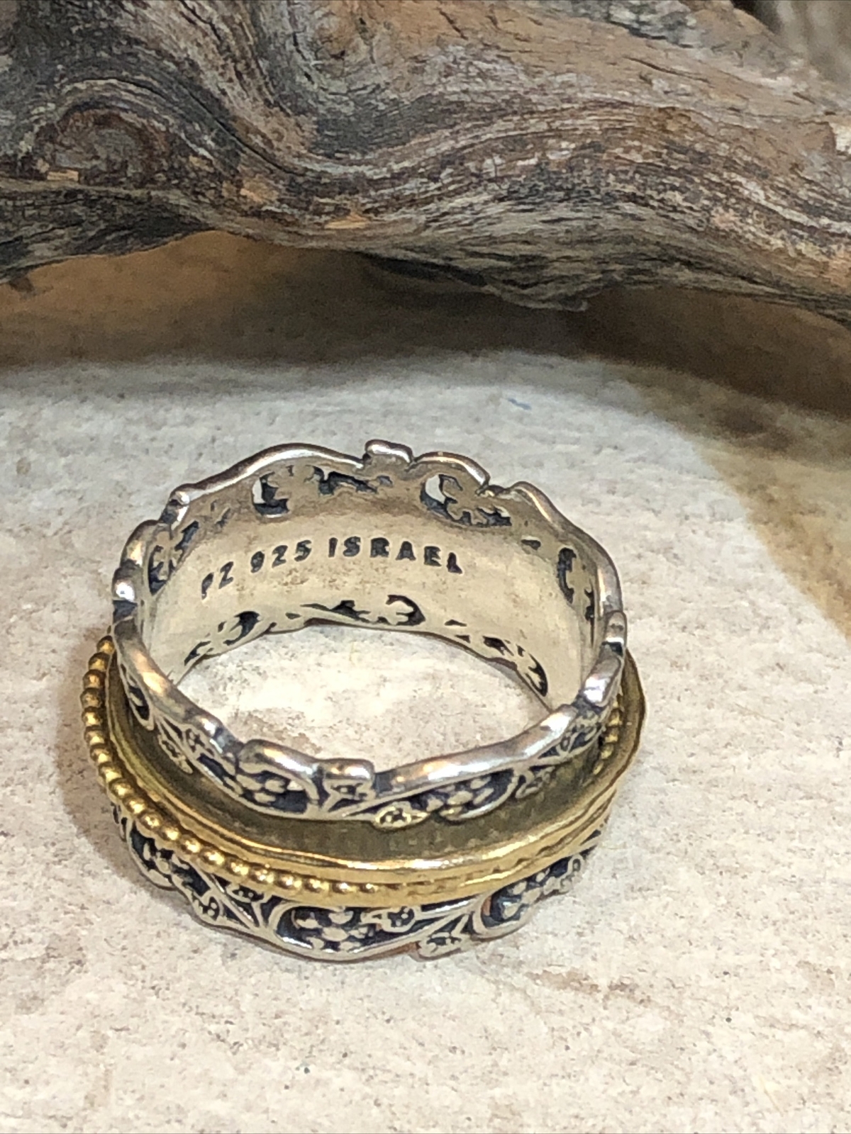 PZ Paz Creations 925 Sterling silver Yellow Spinner Ring 9.2g, 10.5s ISRAEL