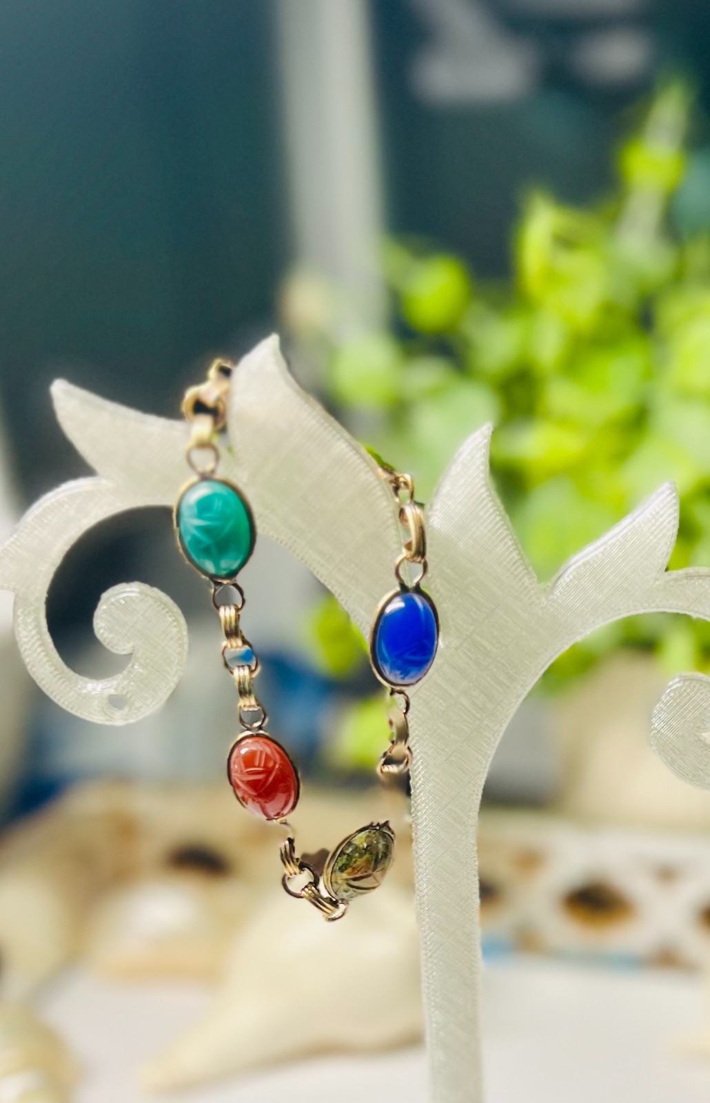 Vintage D’Or 12K GF Multi Stone Scarab Bracelet