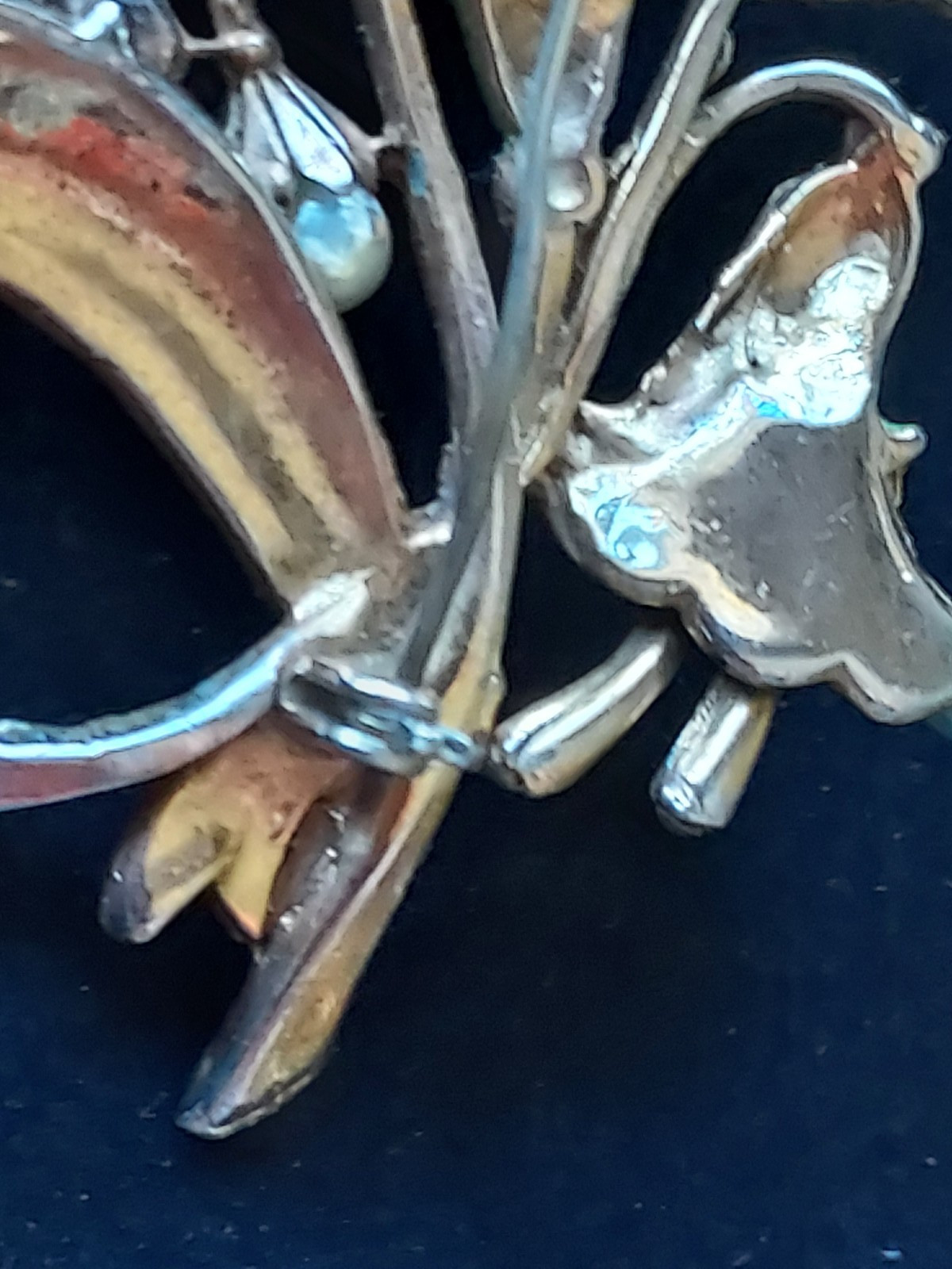 Vintage Blue Green Enamel Rhinestone Pearl Flower Brooch Pin “B” Boucher?