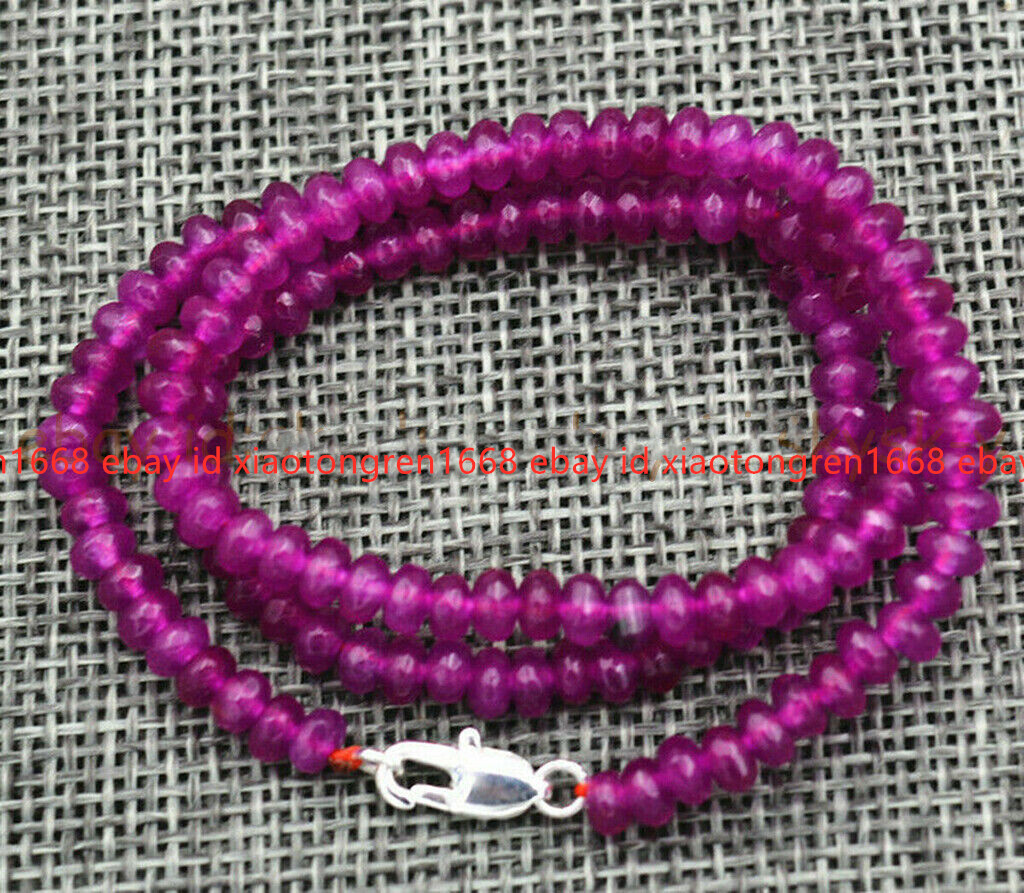 Fashion 2x4mm Faceted Fuchsia Jade Roundel Gemstone Beads Necklace 18-36”