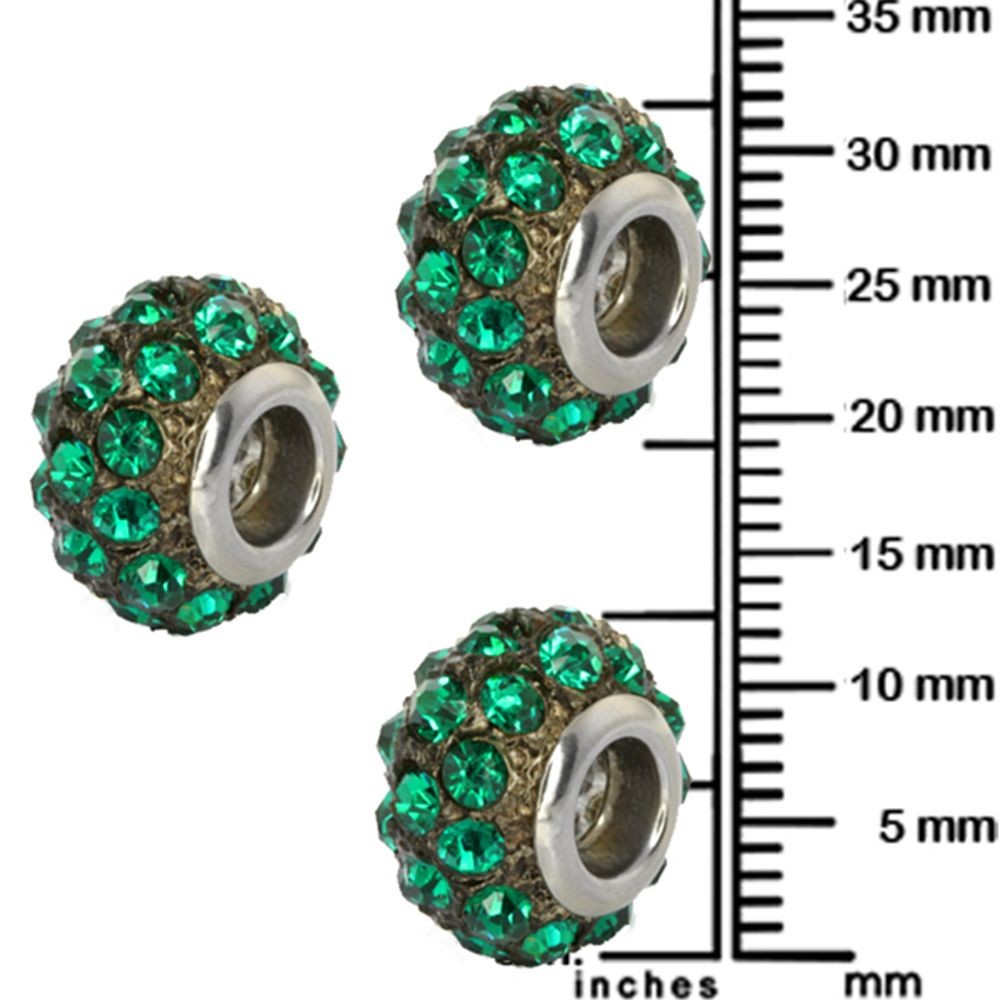 Set of Three 14mm Round Green Pave Crystal Disco Ball Fits with Beads and Charms