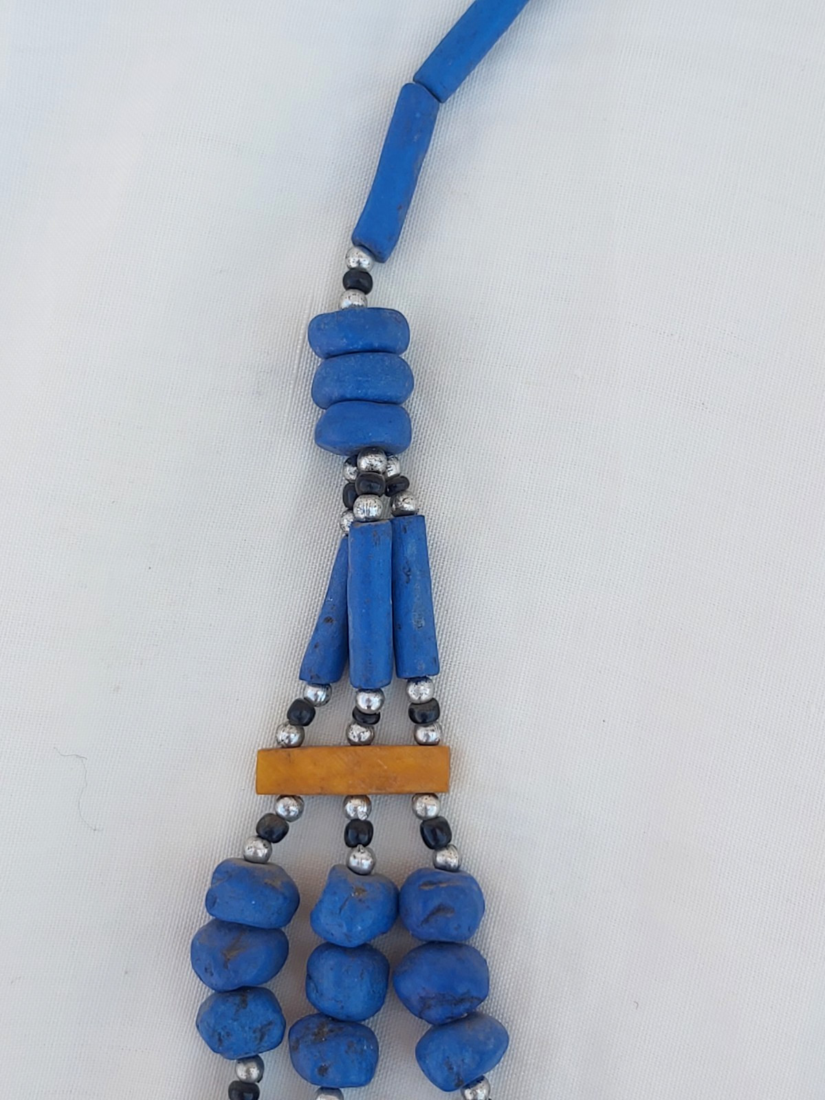 Vintage African Powder Glass Bead Necklace Multi Strand Cobalt Blue Statement Tr