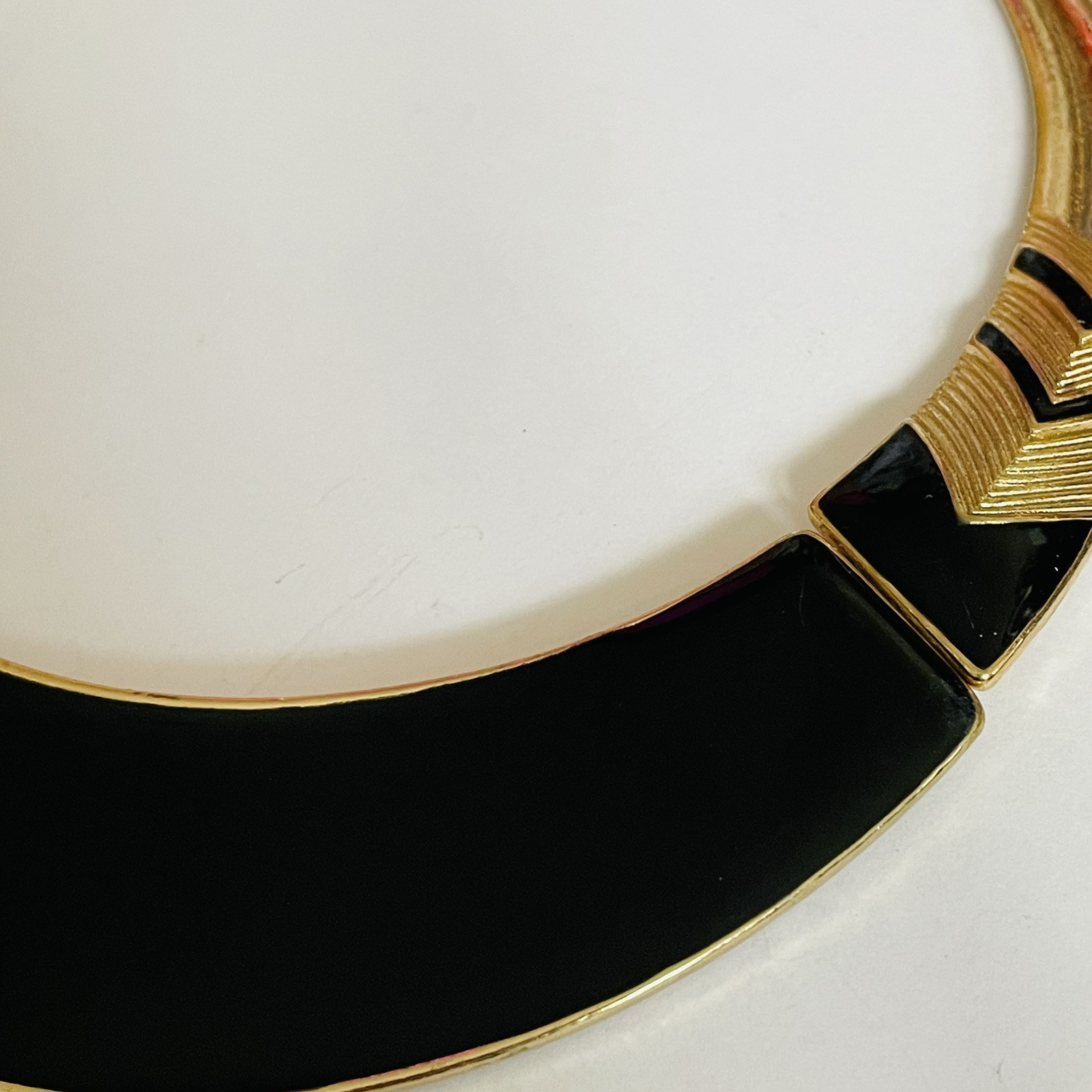 Vtg Black Gold Necklace Enamelled Metal Choker Collar Bib 16 – 18 In Retro 90s