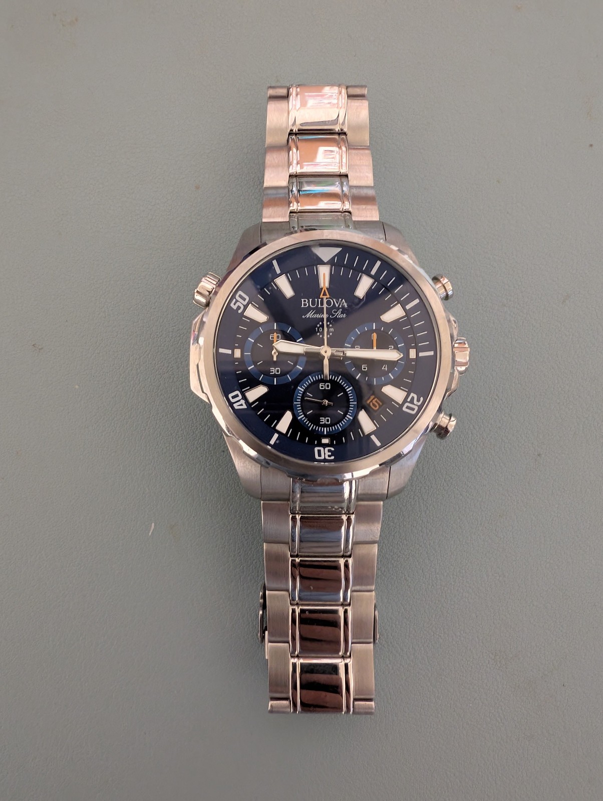 Bulova 96B256 Marine Star Blue Dial Stainless Steel Men’s Quartz Watch 44mm