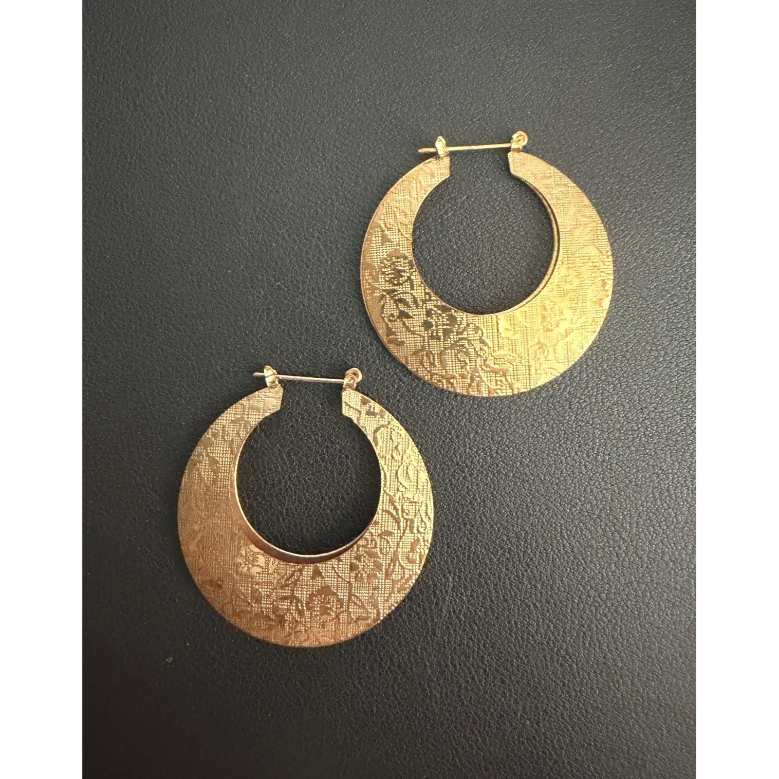 Vintage Hoop Earrings Gold Tone Embossed