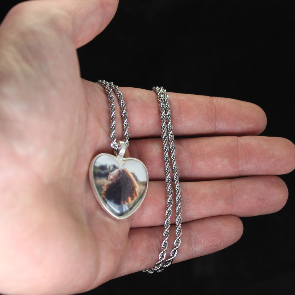 Heart Picture + Glass Photo Pendant Gold Plated Stainless Steel Necklace Jewelry
