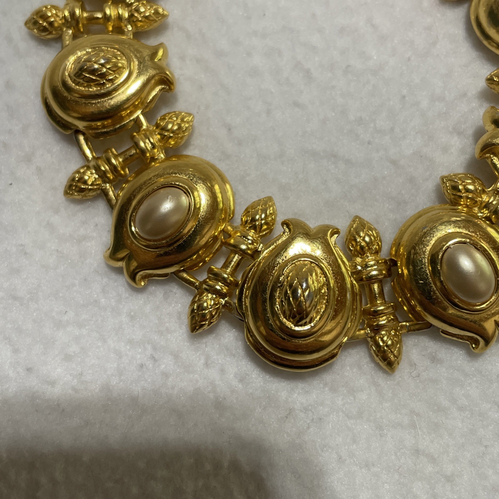 Vintage Fendi Faux Pearl Gold Tone Link Bracelet