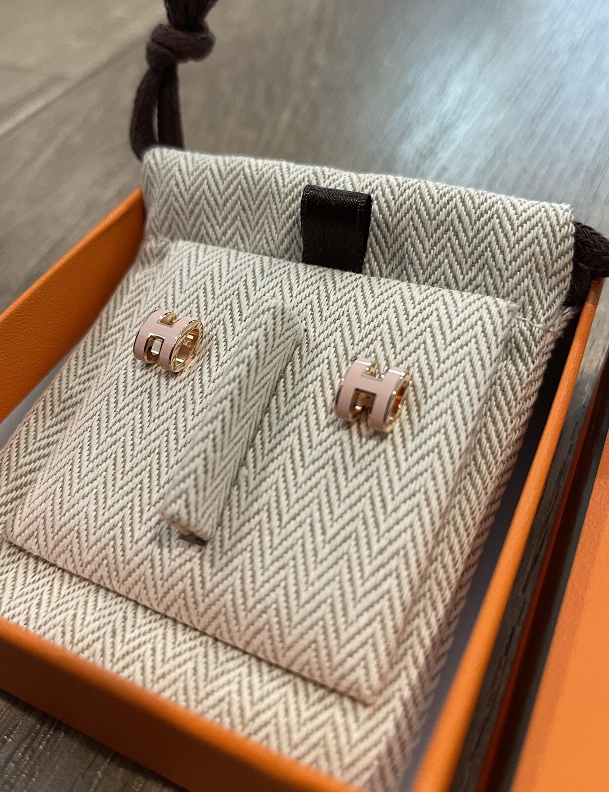 New HERMES Mini Pop H Earring Rose Dragee Pink Rose Gold Hardware RGHW