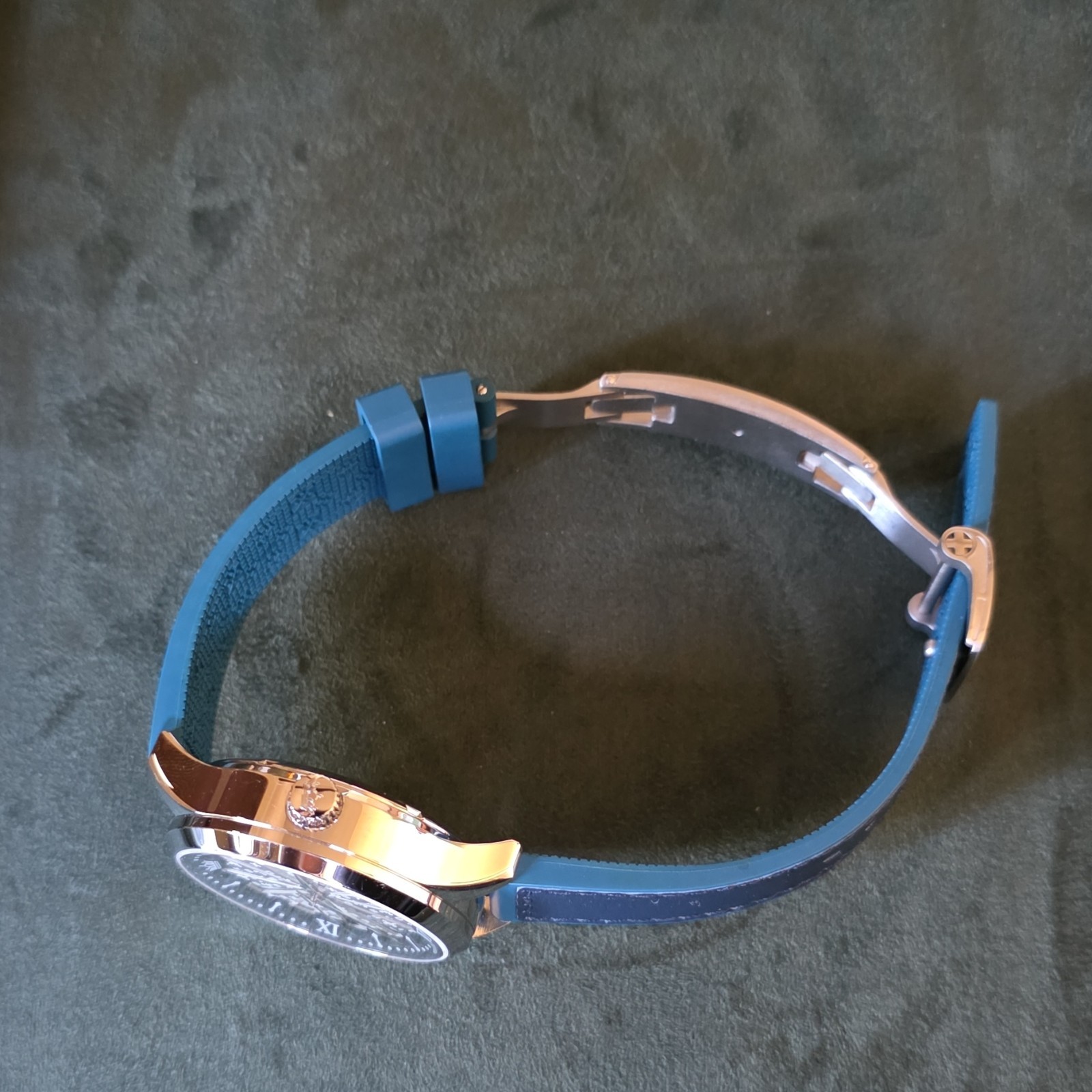 SKYSEED Silver Dial Roman Numerals Watch Blue Leather Strap