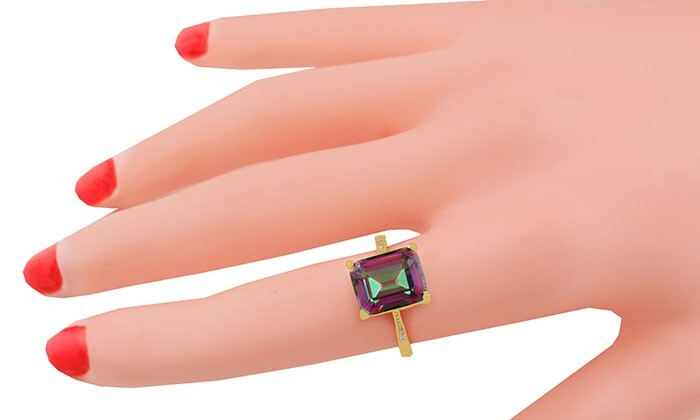 MYSTIC TOPAZ 3.85 Cts & WHITE SAPPHIRES RING 14k YELLOW GOLD PLATED