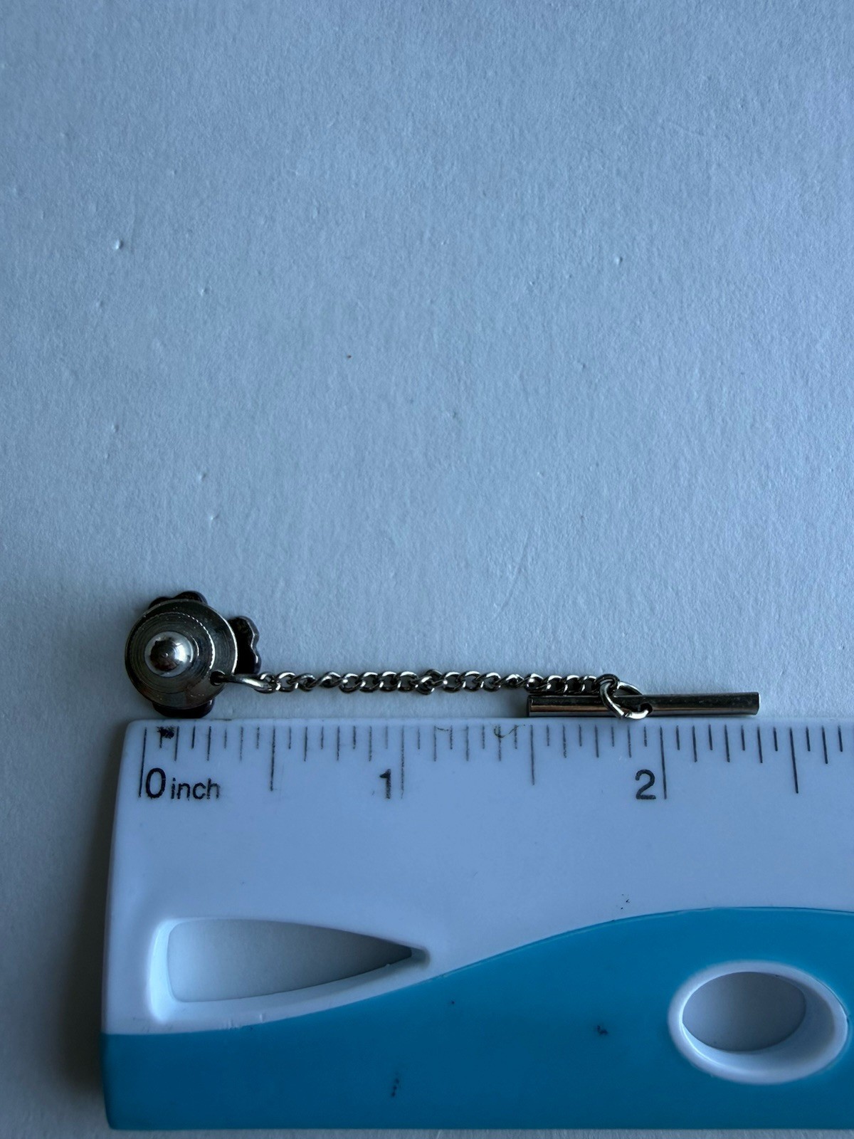Vintage 925 Sterling Silver Green Shamrock Tie Tack Lapel Pin Silver Tone Chain