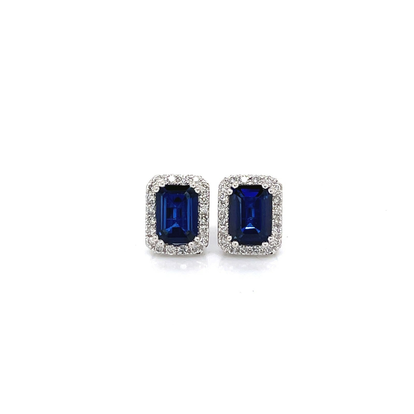 Estate 14k White Gold 2.2 c.t.TW Diffused Blue Sapphire Halo Diamond Earring