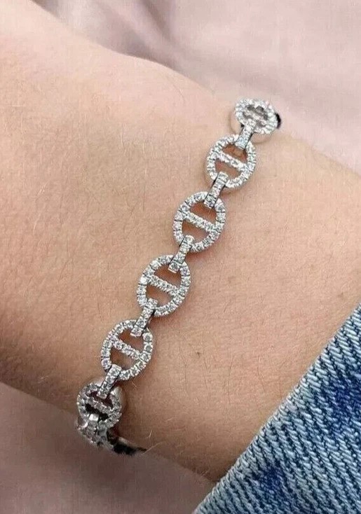 9.5 Ctw Round Cut Created Diamond Linked Bracelet 14K White Gold Plated 7.5 Inch
