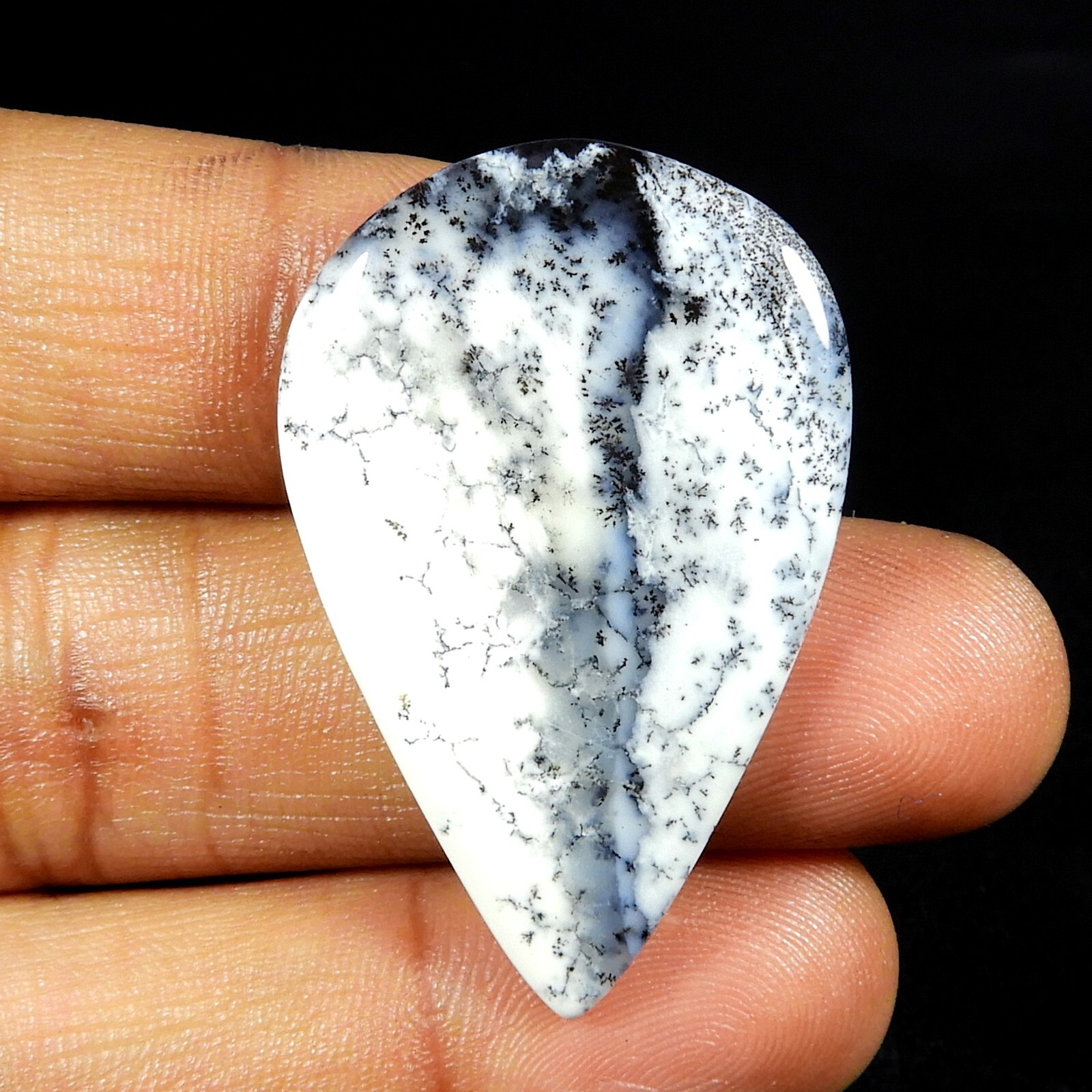 AAA+ Natural White Dendrite Opal Agate Gemstone Cabochon Oval Shape 25 Cts #9827