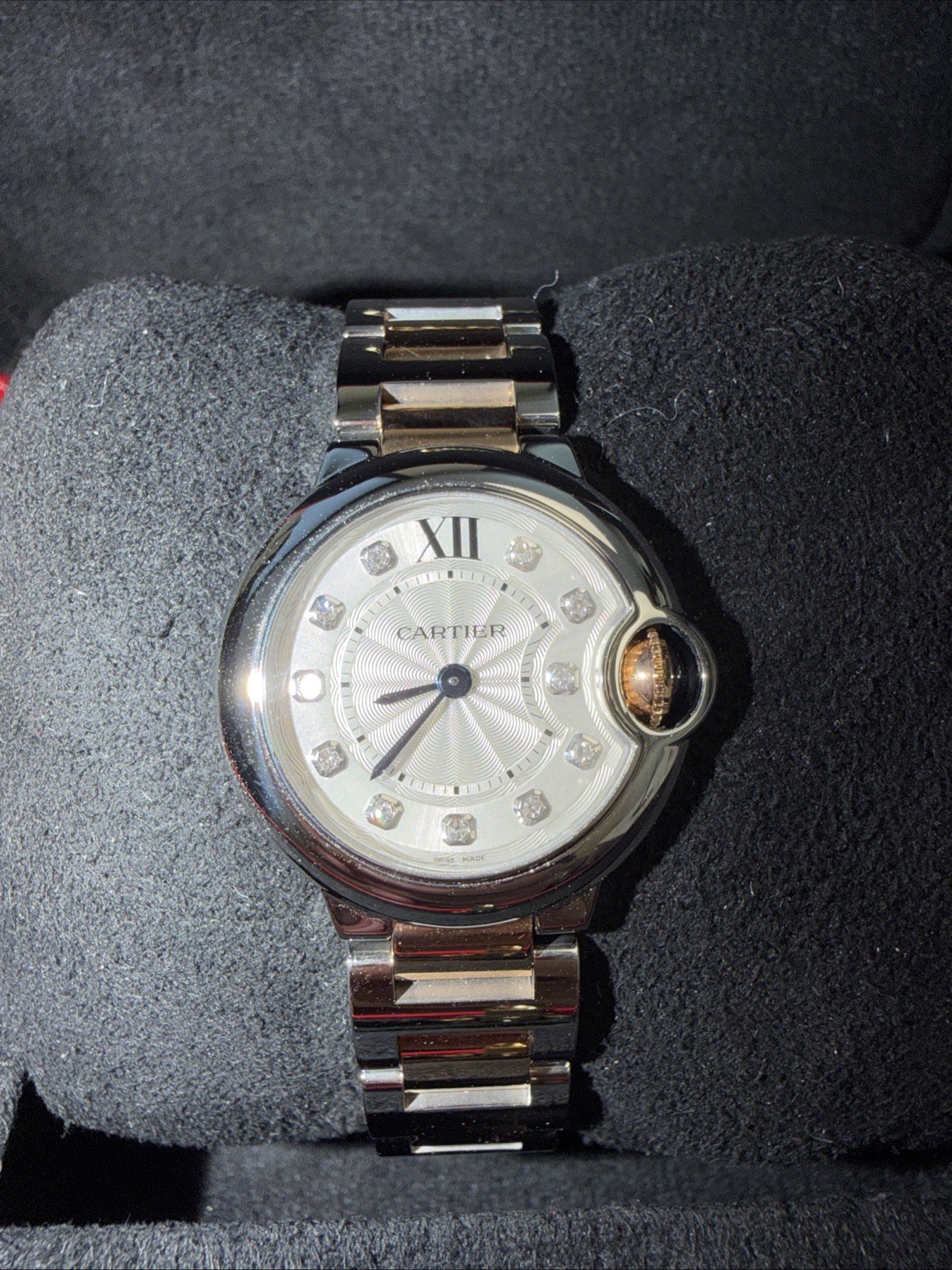 Cartier Ballon Bleu Steel And Rose Gold 28mm Silver Diamond Dial WE902030