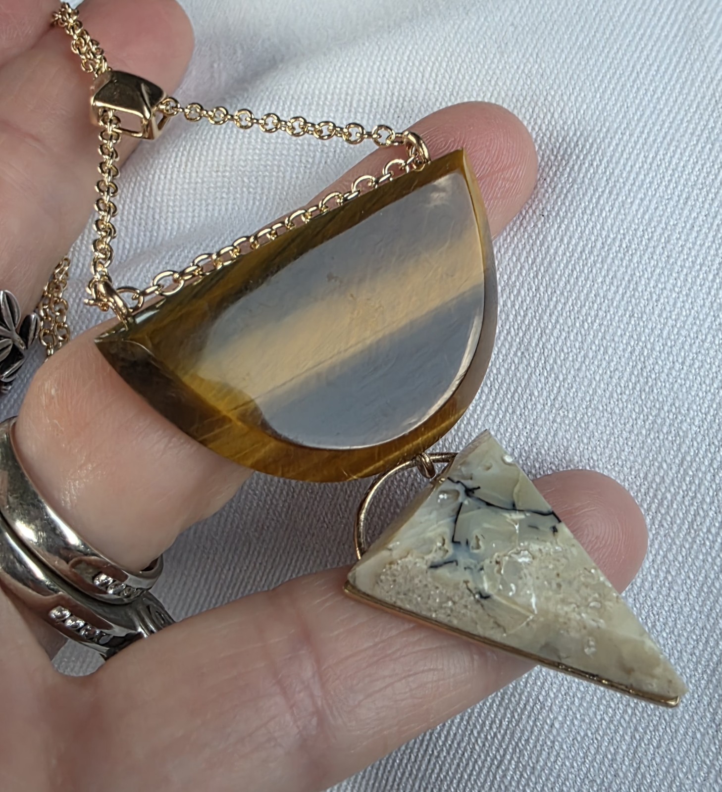Designer Barse Tiger’s Eye semicircle triangle Pendant Chain Necklace 26″ 17.5”