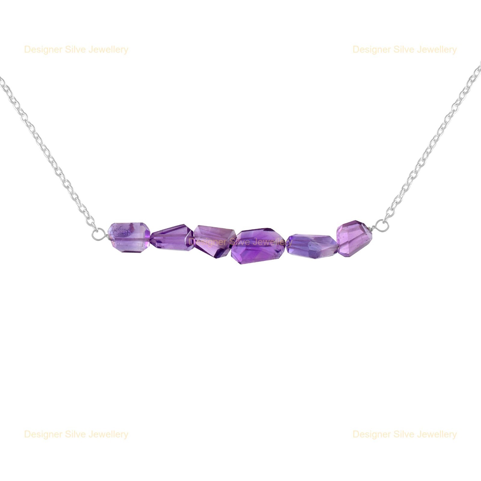 Halloween Deal Amethyst Stone New Beaded Wedding Necklace 18K Gold Finish Silver