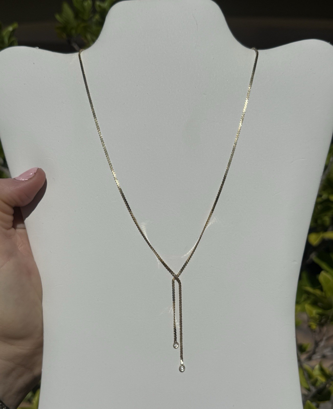 Vintage 14k Solid Yellow Gold Serpentine Lariat Necklace w/Diamonds 4.5g,18.5in