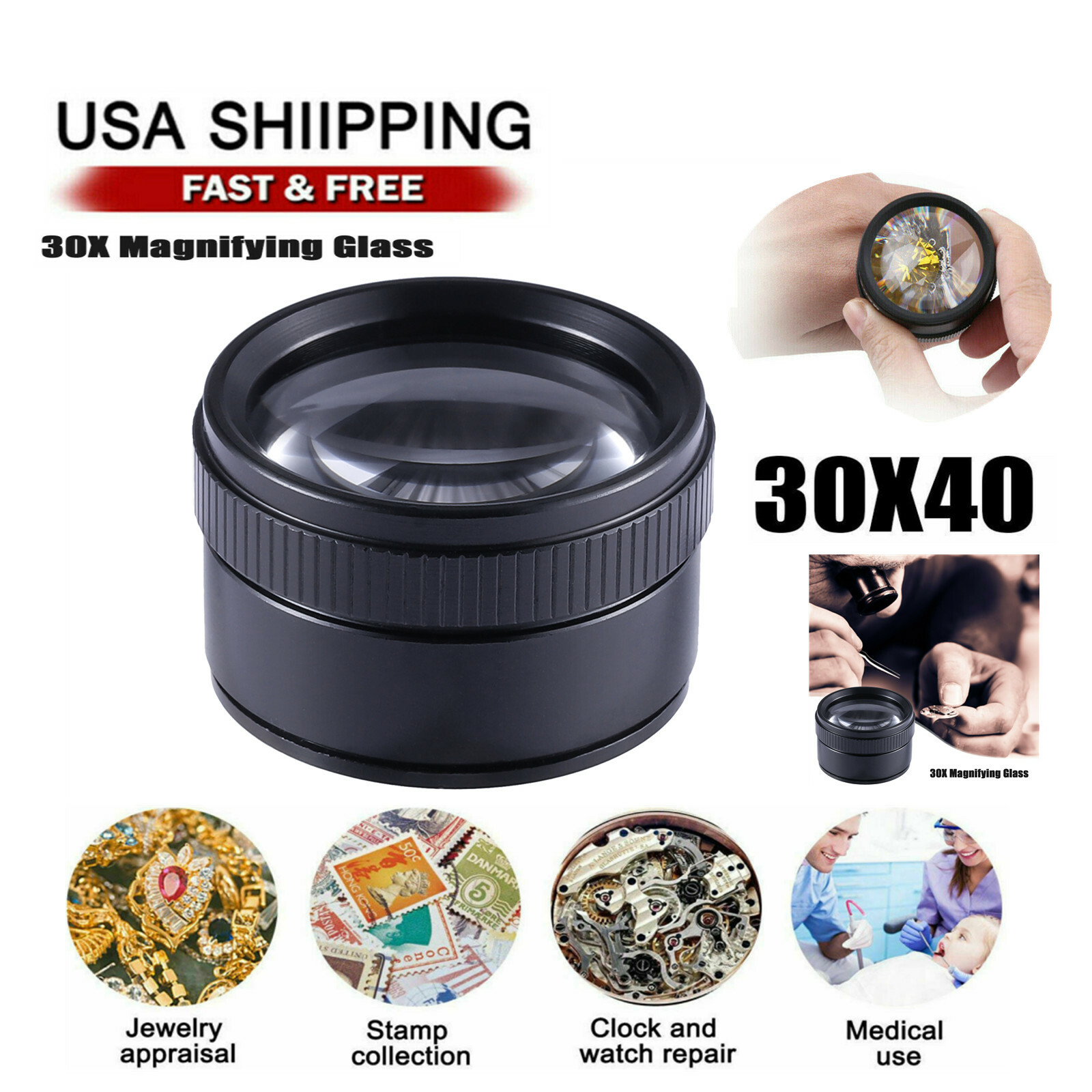 2Pcs 40X30 Magnifying Loupe Jewelry Eye Glass Magnifier Jewelers Loop Pocket #US