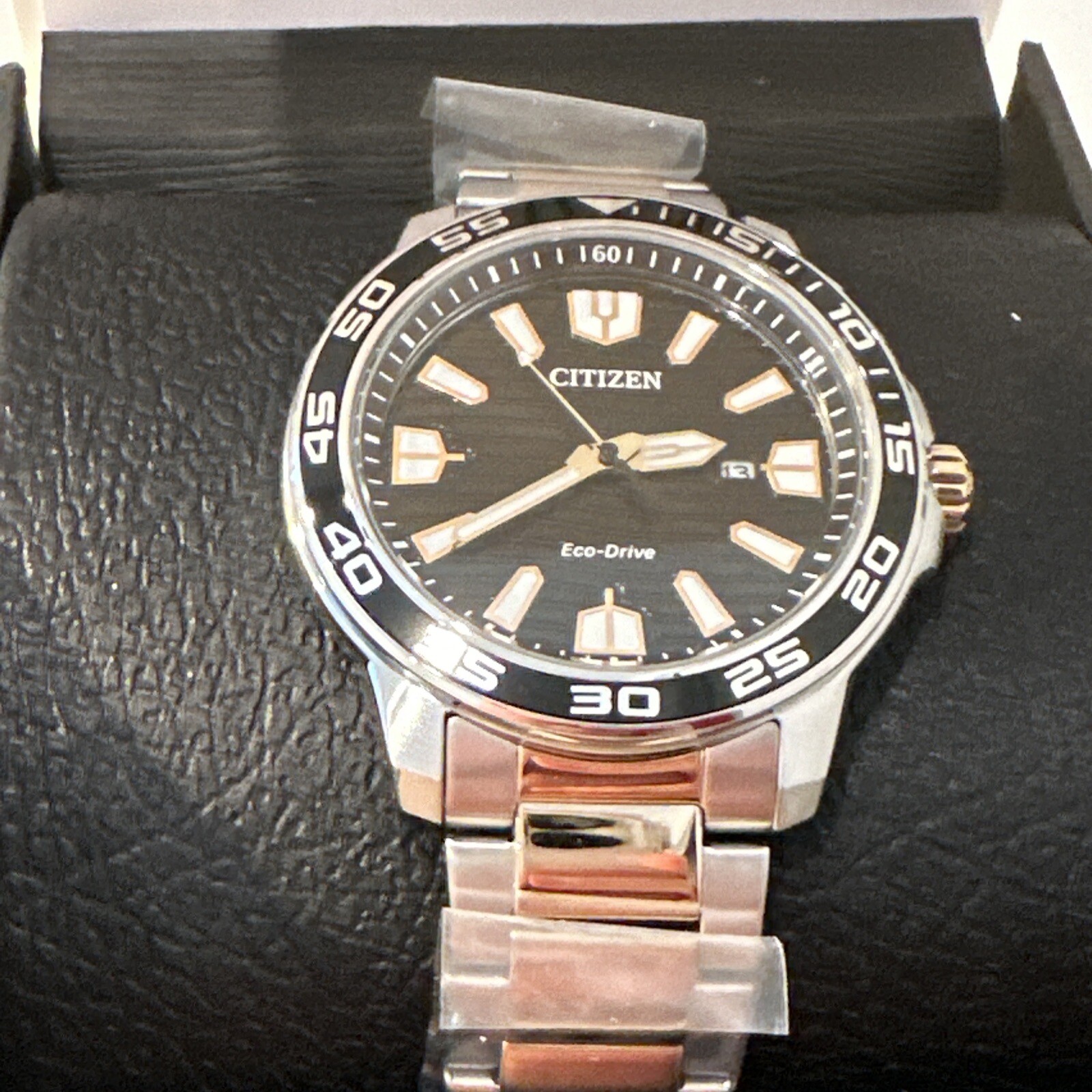 Citizen Eco-Drive Dual Tone AW1706-52E Black Dial Date Display Men’s Watch