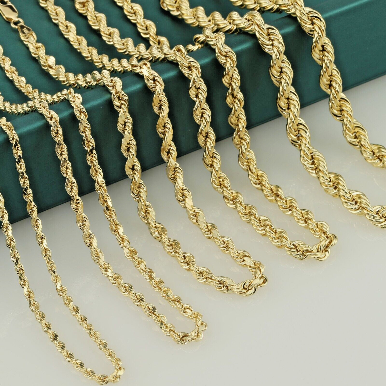 14K Solid Yellow Gold 2mm-6mm Rope Chain Italian Pendant Necklace 16″-26″ hollow