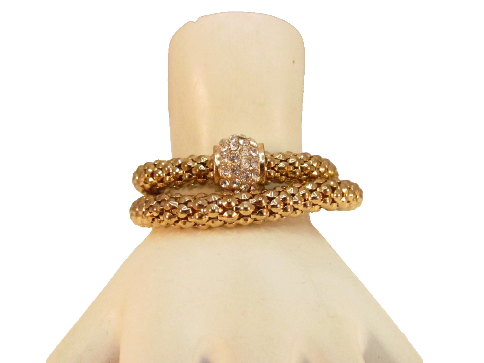 Gold Tone Stretch Metal Mesh Tube Rhinestone Bracelet 2 Piece Lot