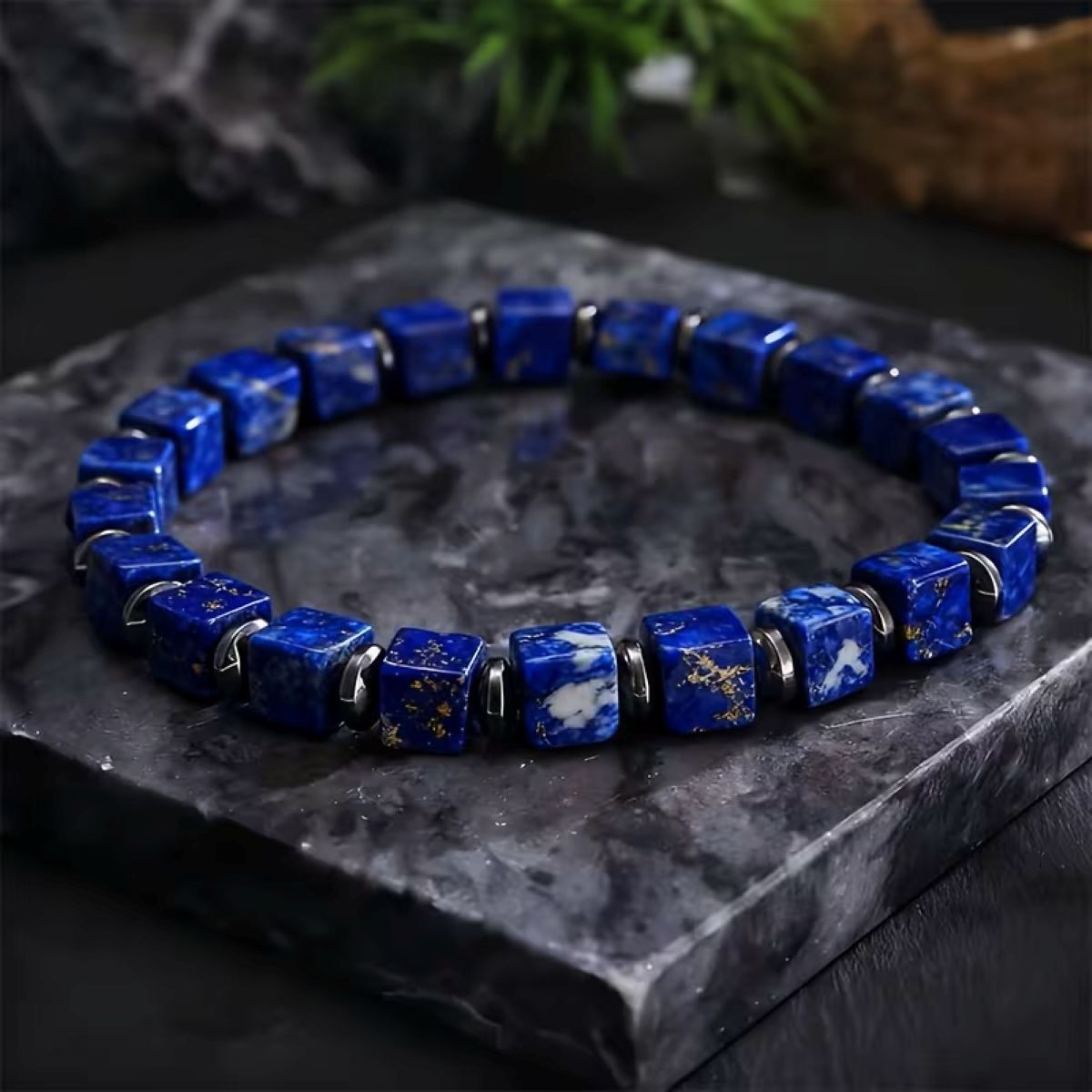 Lapis Lazuli Stretch Bracelet 6mm Square Healing Crystal Gemstone Men’s Jewelry