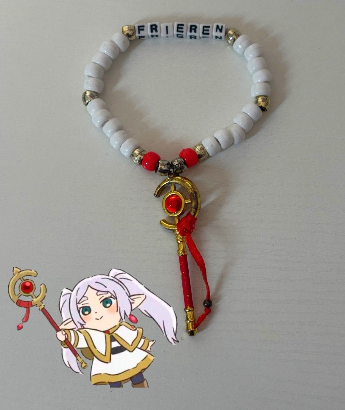 Anime “FRIEREN” Letter Bead Charm Bracelet Adjustable White Red Gold Dangle
