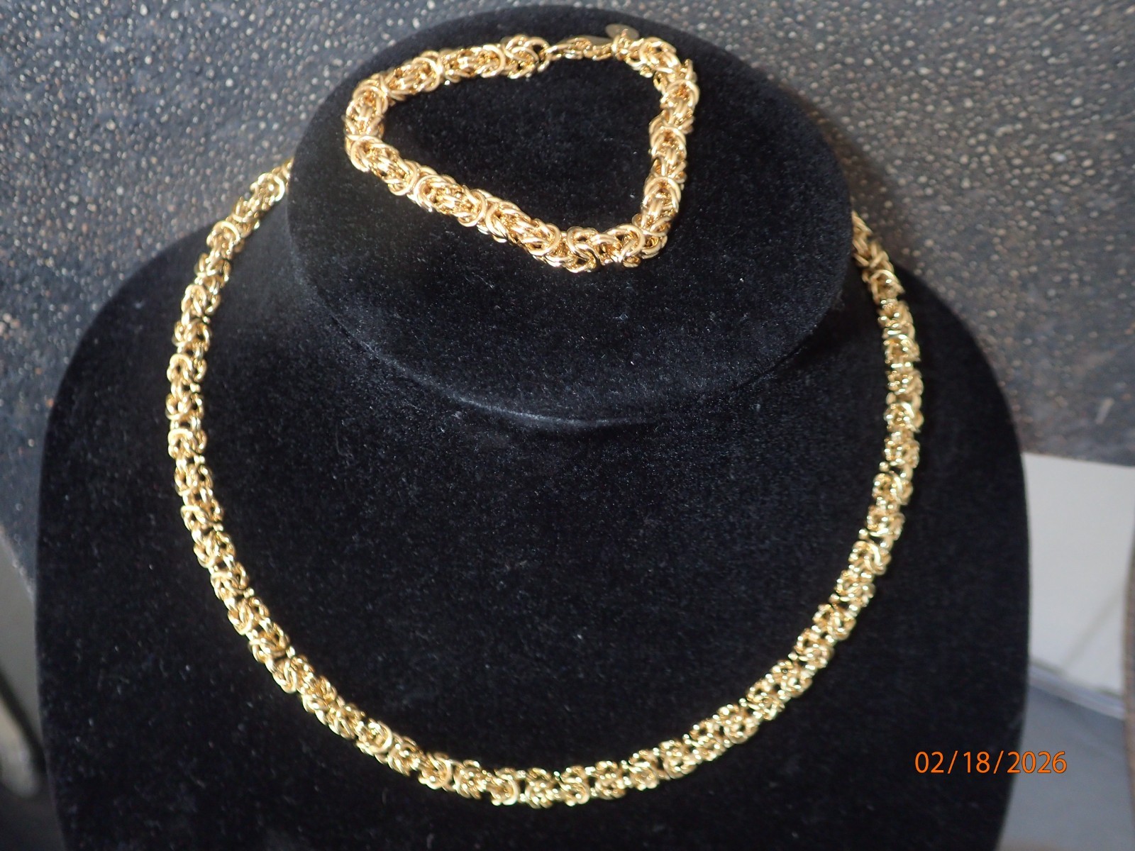 Bellezza 18k gold layrd Bronze Byzantine Necklace & Bracelet 2-piece Set 7″ 18″