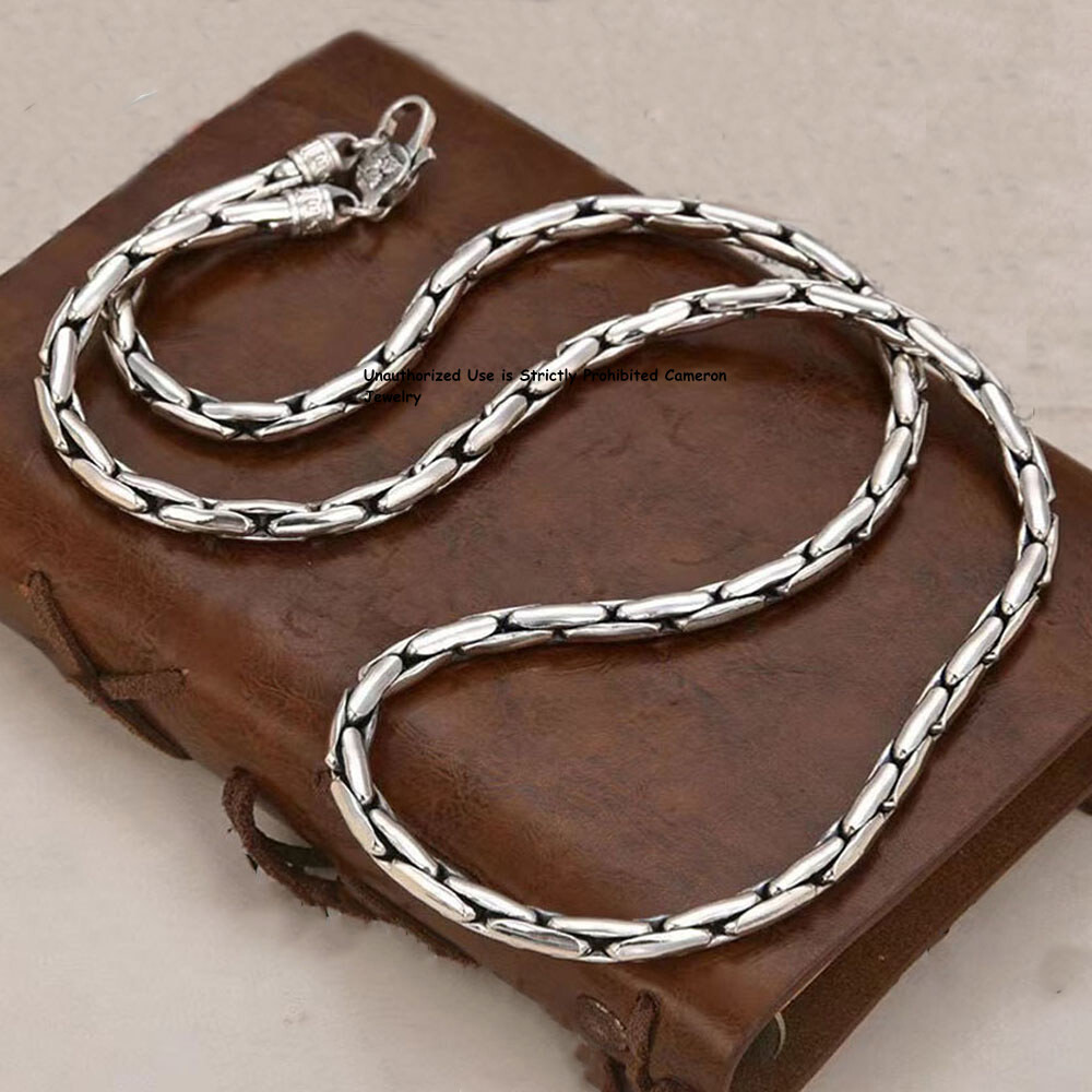 Real S925 Sterling Silver Chain 5mm Bamboo Snake Link Necklace 20-26inch L