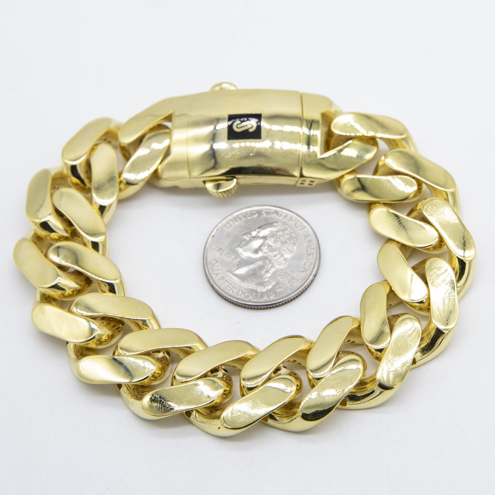 20mm Miami Cuban Royal Link Plain Box Clasp Bracelet Real 10K Yellow Gold