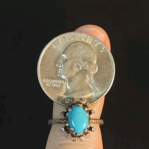 2.4 Grams Size 4 Modern 925 Sterling Silver Real Turquoise Ring