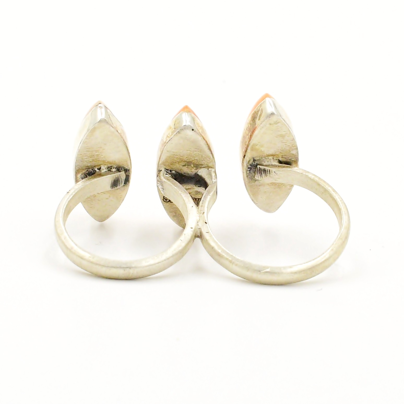 Sterling Silver 925 Unique Spiny Oyster Gemstone Two Finger Ring Sz 7.75 & 9.75