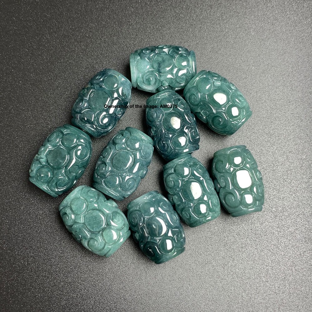 1pcs Natural Grade A Jadeite Blue Water Jade Hand Carved Oval Tube Pendant