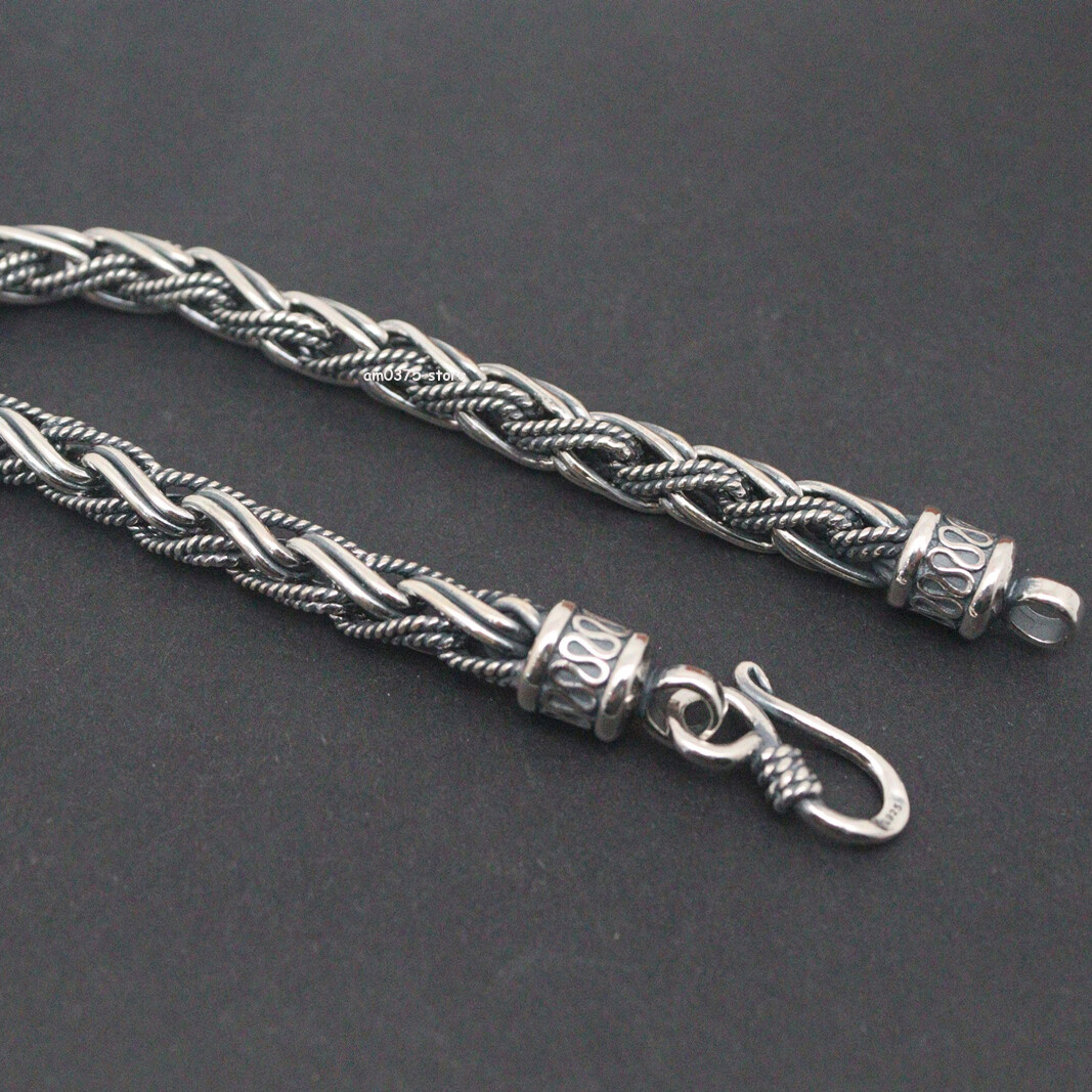 Real 925 Sterling Silver Bracelet Men Women 7mm Round Wheat Link 7.87inch/34-35g