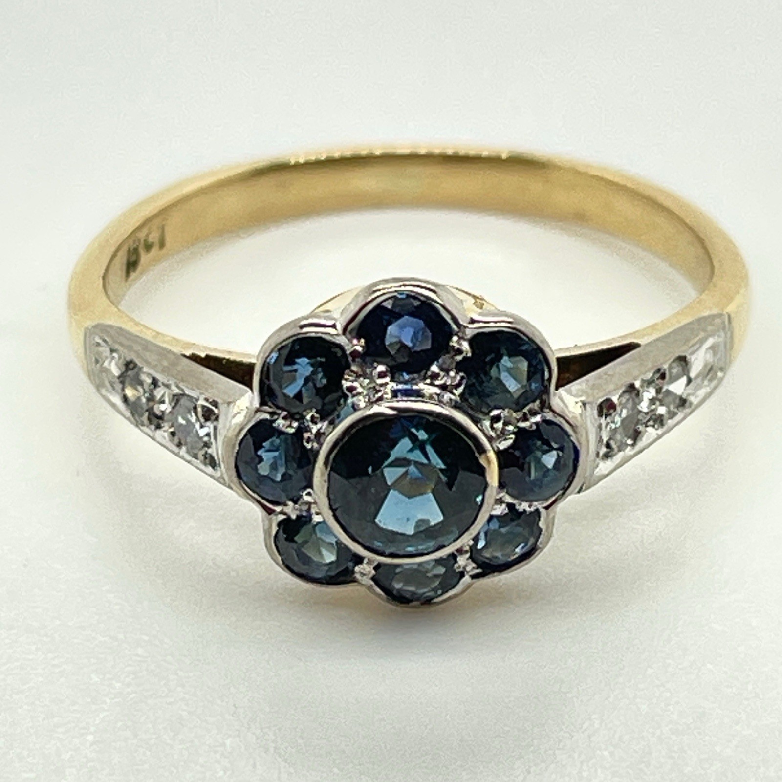 Vintage 18k Yellow & White Gold Sapphire Floral Diamond Ring Size 4 3/4 – 2.4 Gr