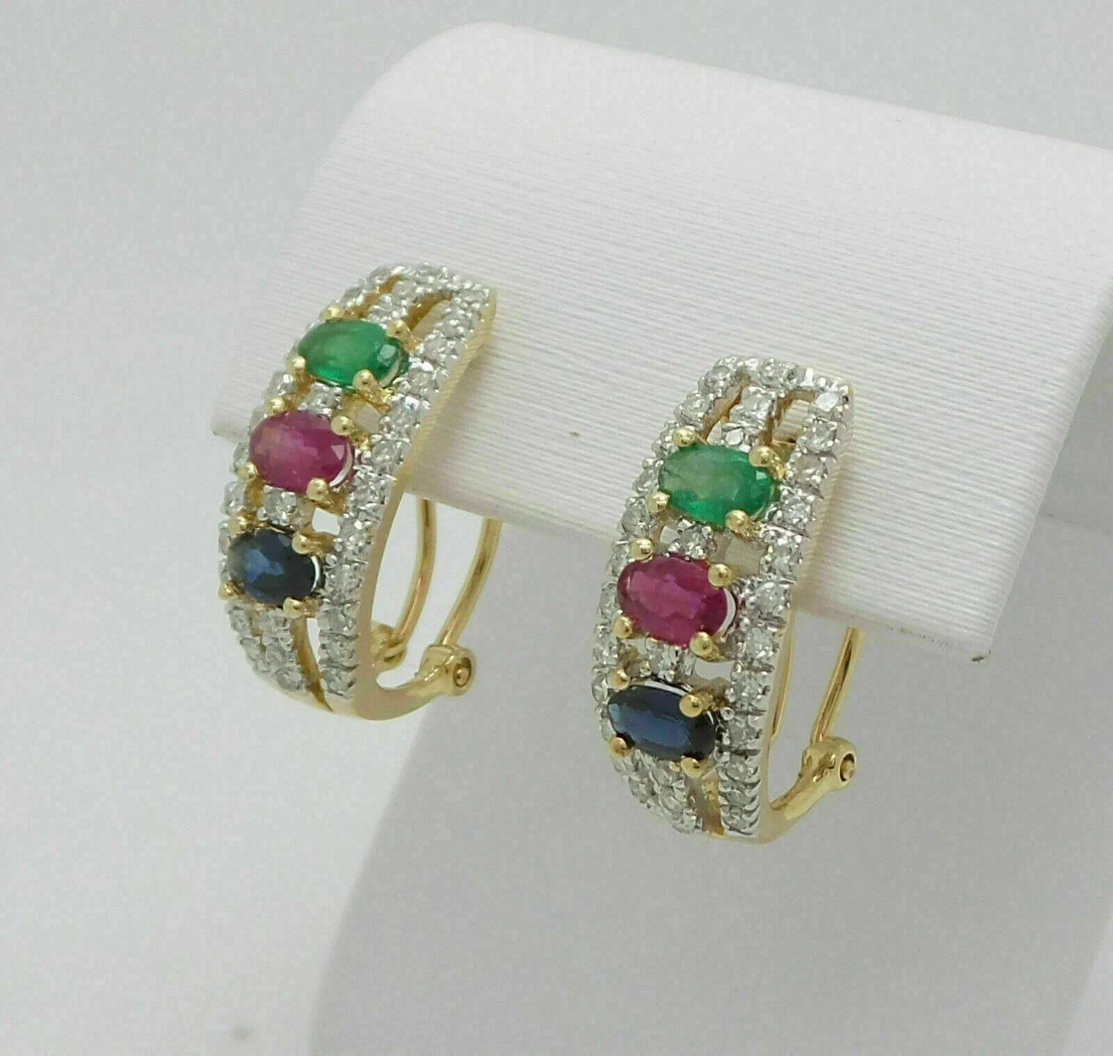 2.25Ct Oval Simulated Sapphire Ruby Emerald Omega Back Earrings 14K Gold Plated
