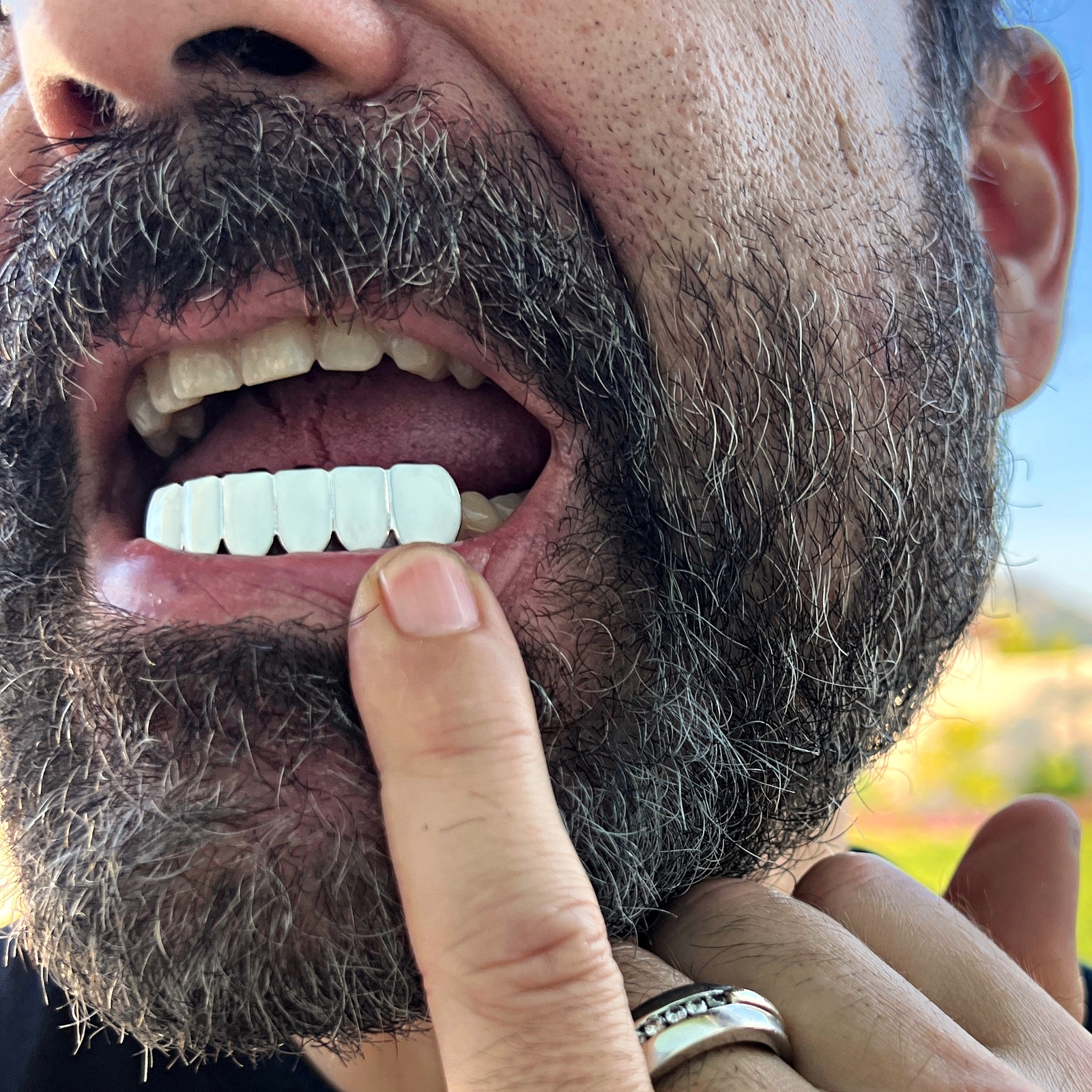 Real Solid 925 Sterling Silver White Enamel Grillz Bottom Row Six Teeth Grills