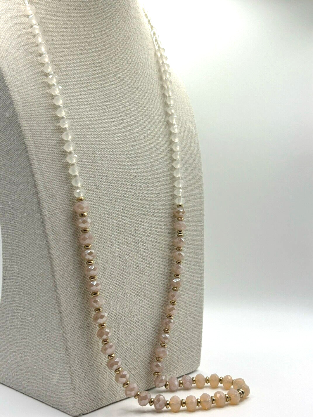 Banana Republic Champagne Cream White And Gold Graduated Bead Necklace 30 Inch