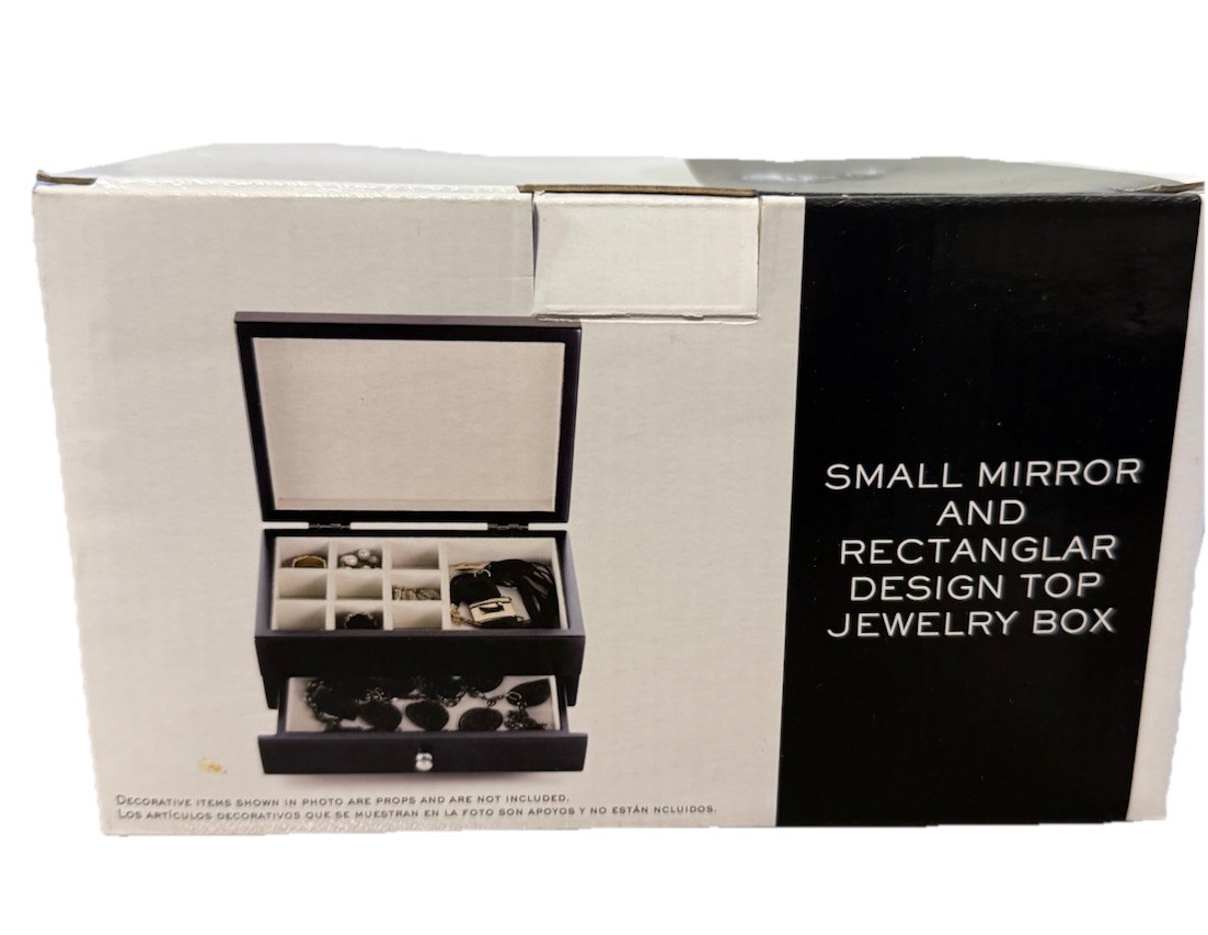 Small Mirror Jewelry Decorative Mini Wooden Table Top Jewelry Cabinet Box