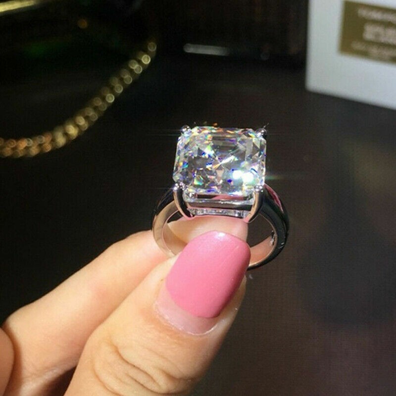 3.0Ct Cushion Simulated Diamond Solitaire Ring 925 Silver Statement Engagement