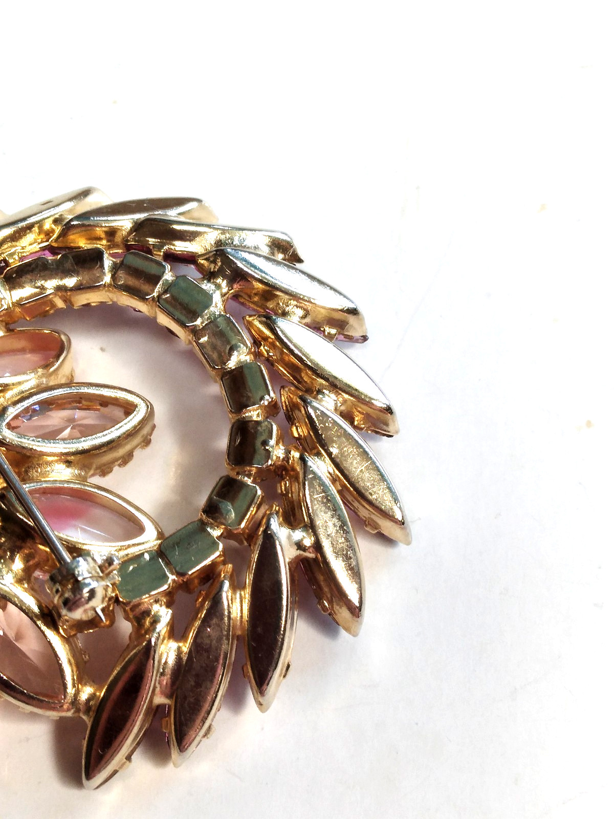 Juliana Pink Brooch Givre Lava Glass Dark Pink Navetts Gold Tone Rivet Prong Set