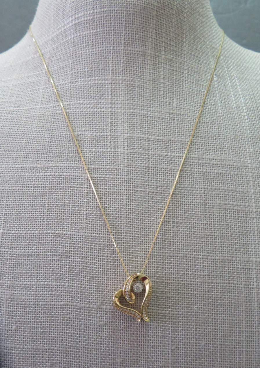 OTC 18″ 10K Yellow Gold Box Chain Diamond Open Heart Pendant & Necklace 3.46 G