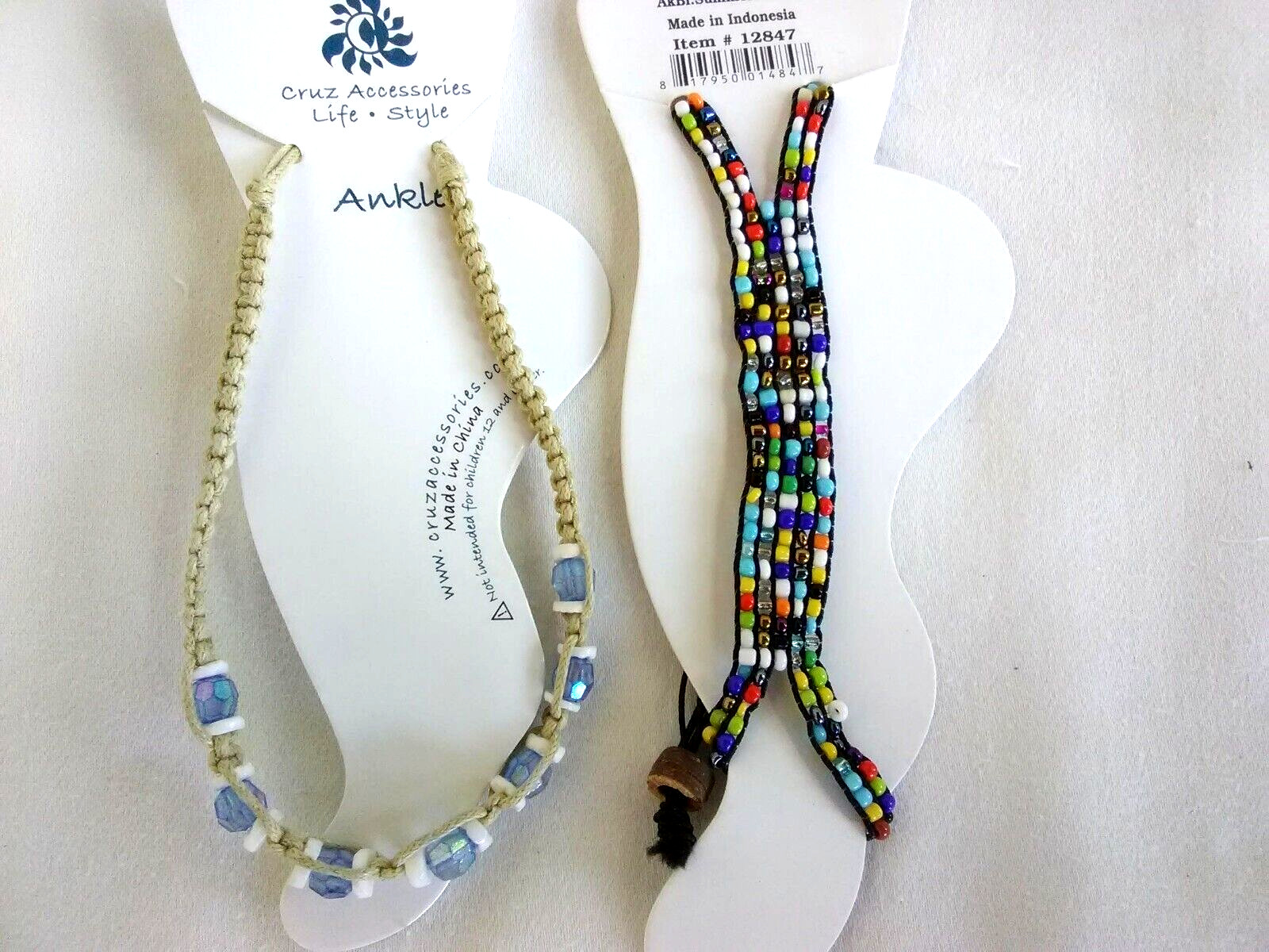 Lot of 2 Macrame Seed Beads Ankle Bracelets Anklets Tie Adjustable New 9.5″ New